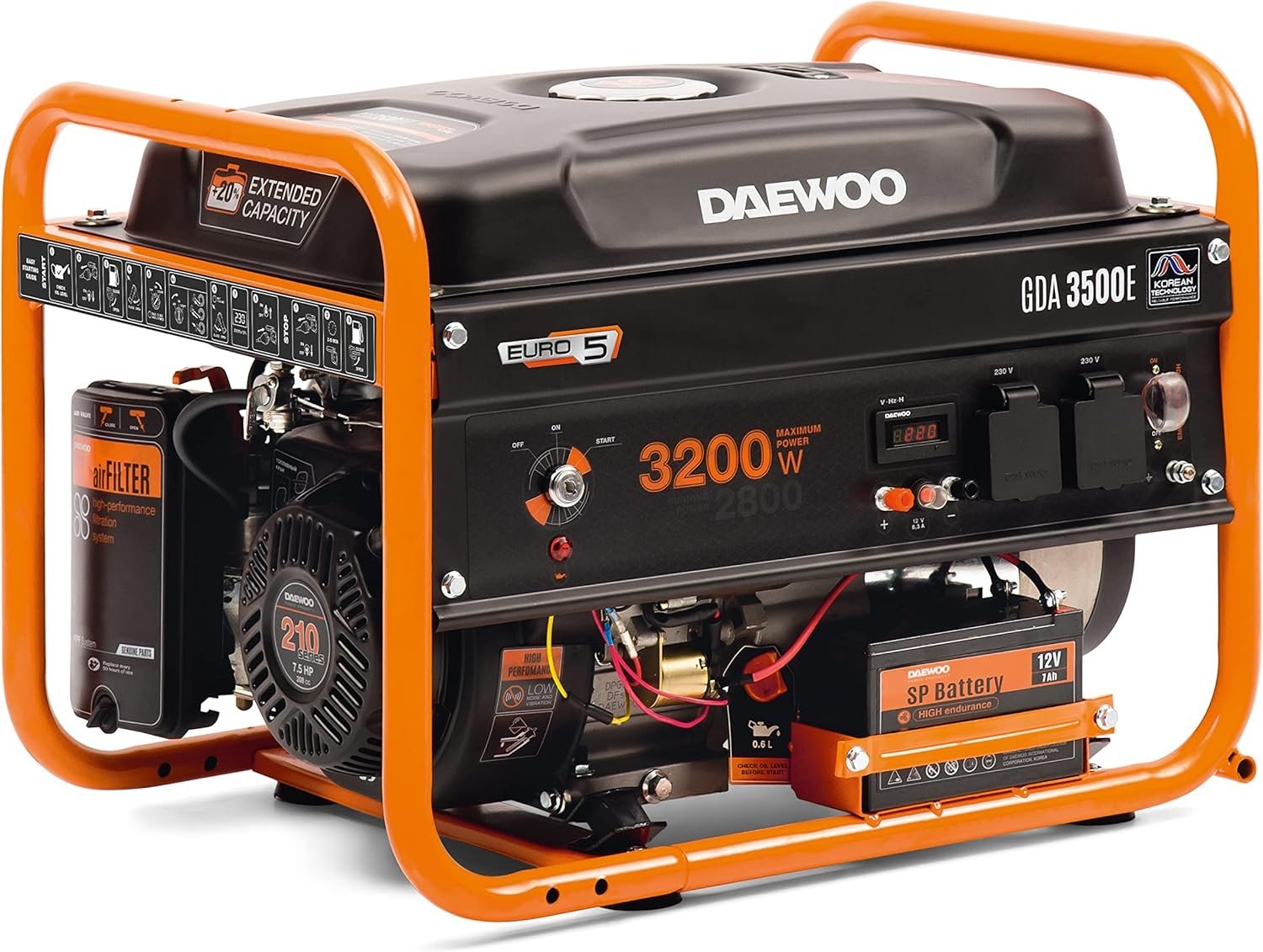 Daewoo GDA 3500E motogeneratore 2800 W 18 L Benzina Nero, Arancione