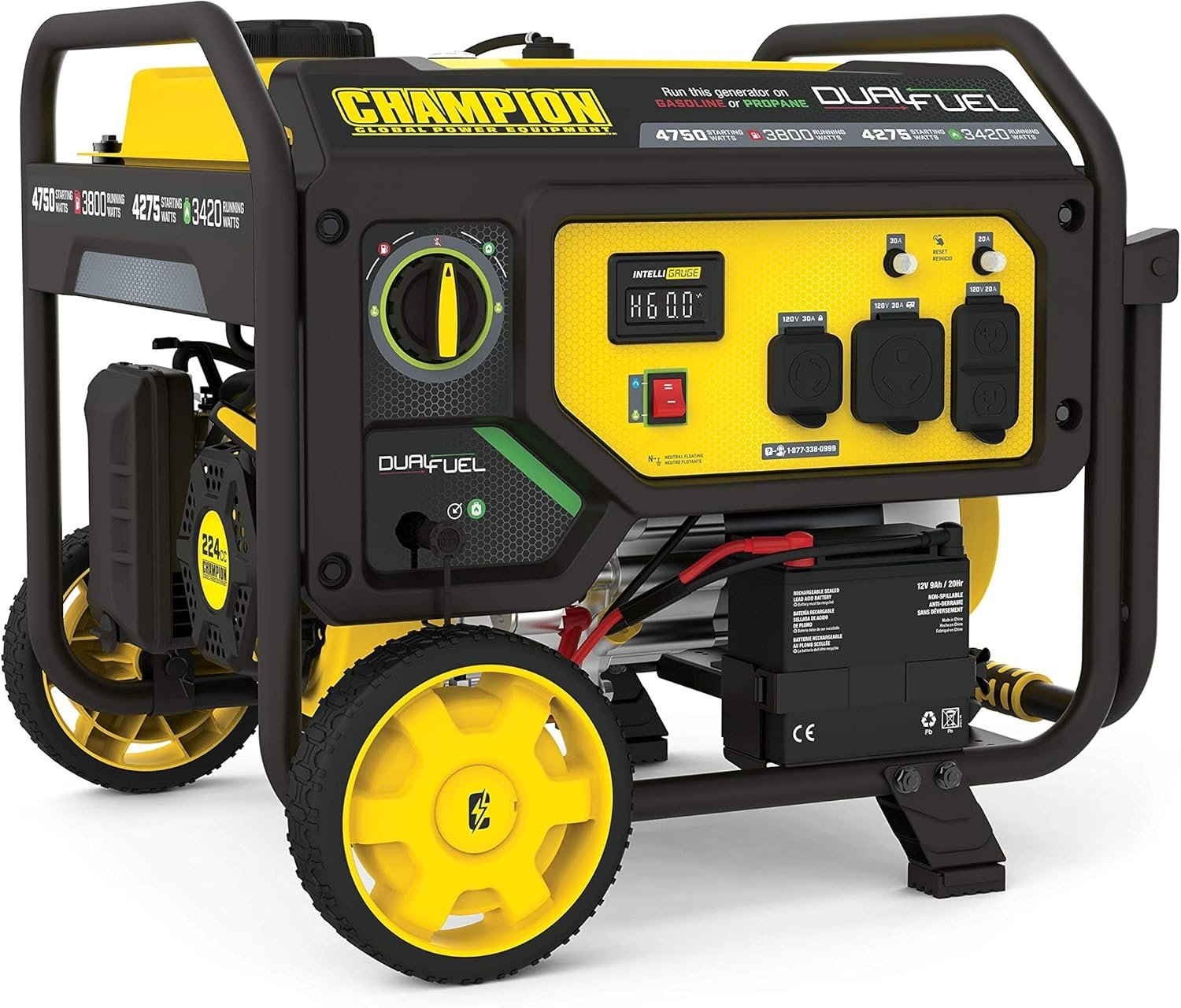 Generatore portatile Champion Power Equipment da 4750 Watt con avviamento elettrico e doppio carburante, pronto per camper