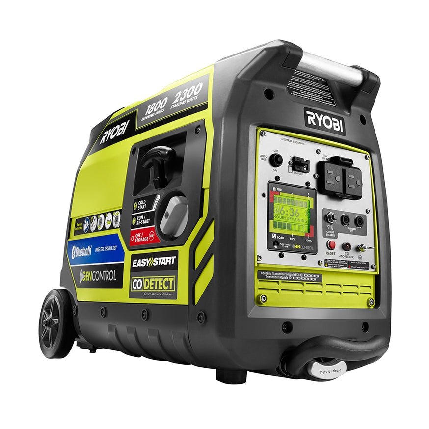 Inverter a benzina Ryobi da 2.300 watt con avviamento a strappo e Bluetooth