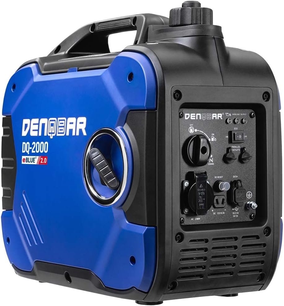 Generatore inverter DENQBAR DQ-2000 Generatore a benzina da 2000 W con 230 V, caricamento rapido USB, super silenzioso