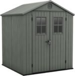 Keter Darwin Garden Shed 6 x 6, Wood Effect Finish, Sage Green, 3.30 m², 190 x 183 x 221 H cm