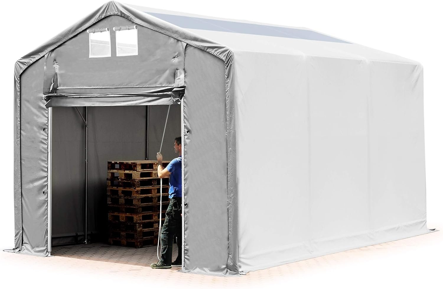 4x6m tenda capannone, altezza 3,0m porta a cerniera, PVC 850, grigio, senza statica