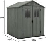 Keter Darwin Garden Shed 6 x 6, Wood Effect Finish, Sage Green, 3.30 m², 190 x 183 x 221 H cm - immagine 2