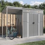 Casetta da giardino con tetto allungato grigio chiaro 277x110,5x181 cm