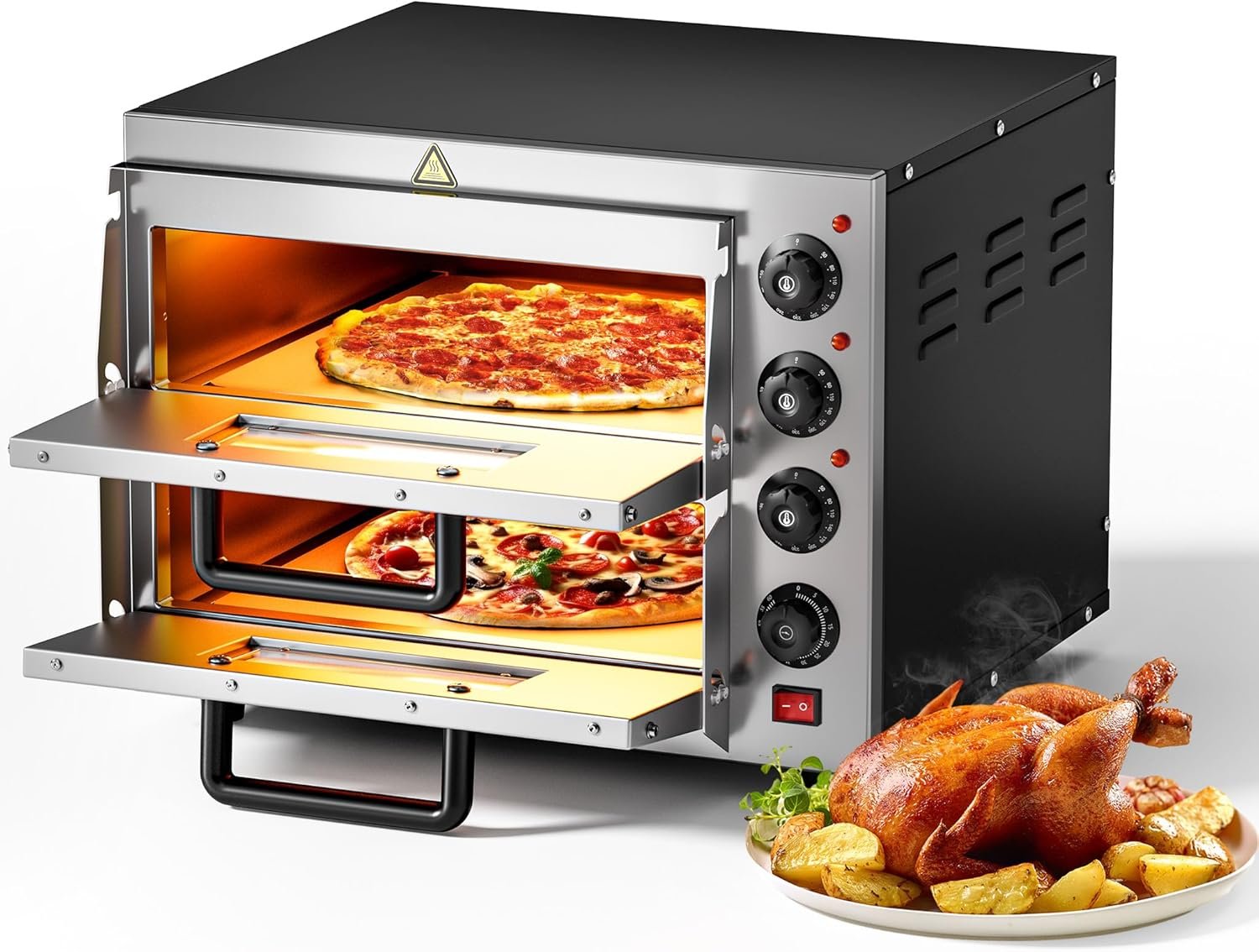 Wiltec Forno pizza elettrico a 2 livelli con pietra refrattaria in cordierite