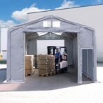 4x6m tenda capannone, altezza 3,0m porta a cerniera, PVC 850, grigio, senza statica - immagine 5