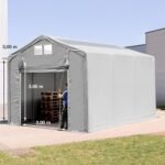 4x6m tenda capannone, altezza 3,0m porta a cerniera, PVC 850, grigio, senza statica - immagine 6