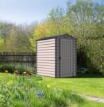 Duramax EverMore 4 x 6ft Plastic Garden Shed - Adobe & Grey - Fire Retardant & All Season Outdoor Storage Solution - Includes Plastic Floor, Dark Grey and Adobe - Image 7
