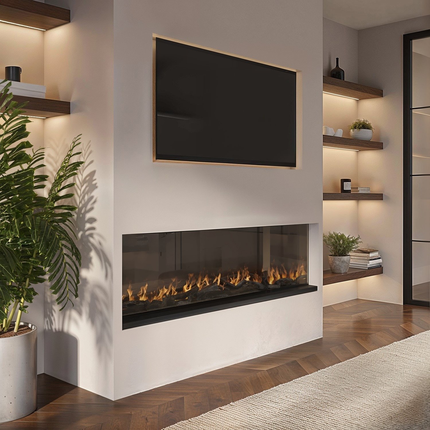 amberglo Black 50inch WiFi Enabled Inset Electric Media Wall Fireplace