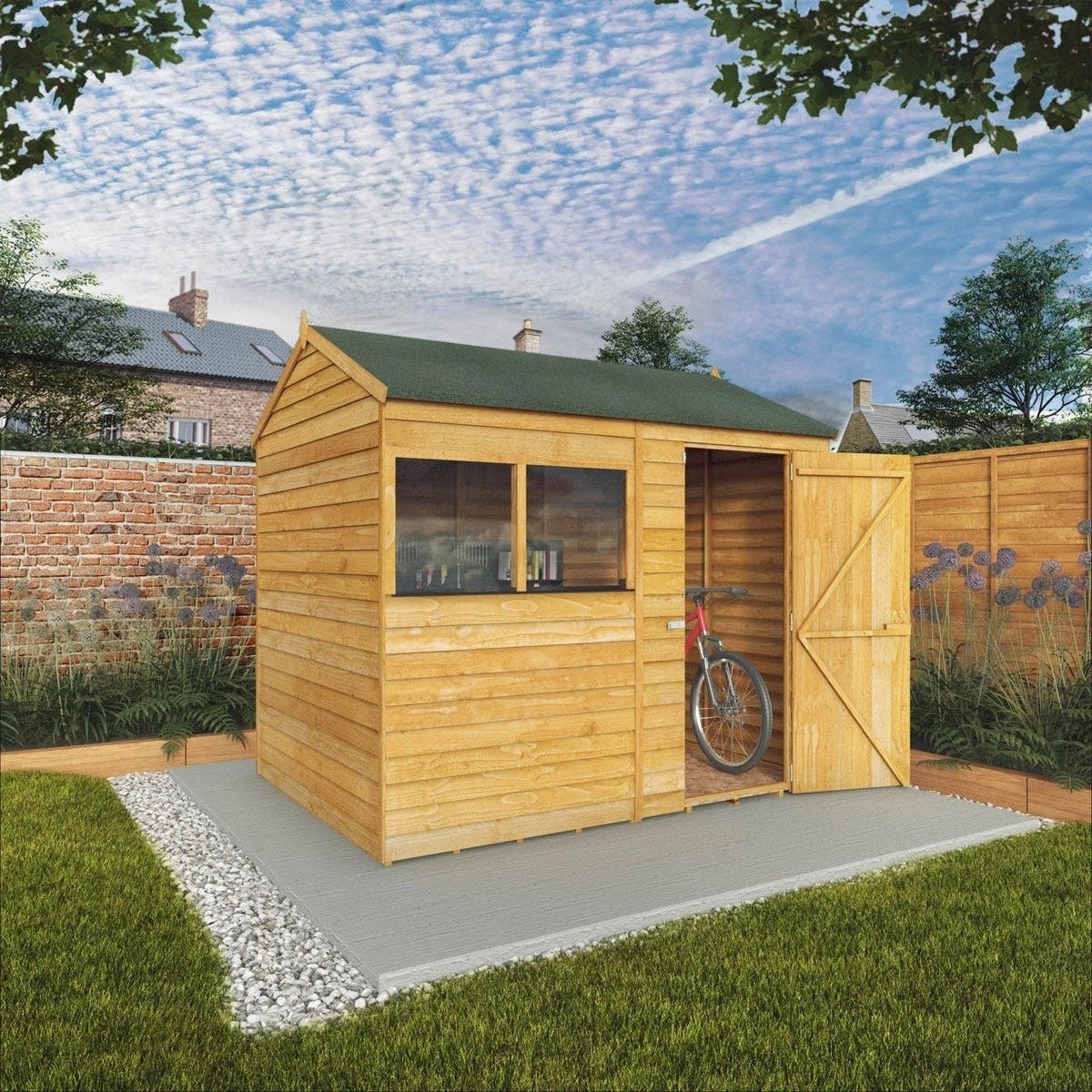 Mercia 8X6 Value Overlap Dip Treated Reverse Apex Shed With Installation in One Colour