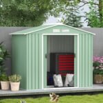 Outsunny 7ft x 4ft Lockable Garden Metal Storage Shed Large Patio Roofed Tool Storage Building Foundation Sheds Box - immagine 5